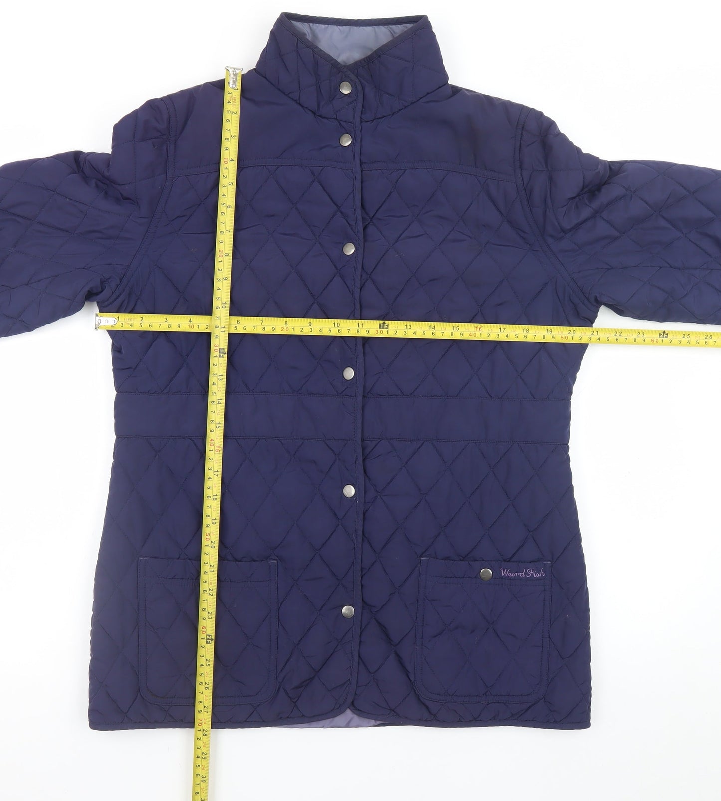Weird Fish Women's Blue Quilted Mid-Length Jacket Size 14