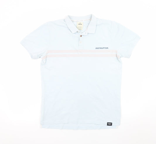 WROGN Men's Blue Slim Fit Cotton Polo Shirt Medium