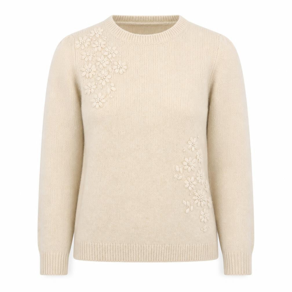 Fat Face Women's Beige Embroidered Wool Blend Jumper Size 8