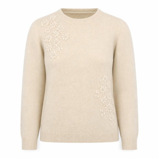 FatFace Women's Beige Embroidered Wool Blend Jumper Size 8