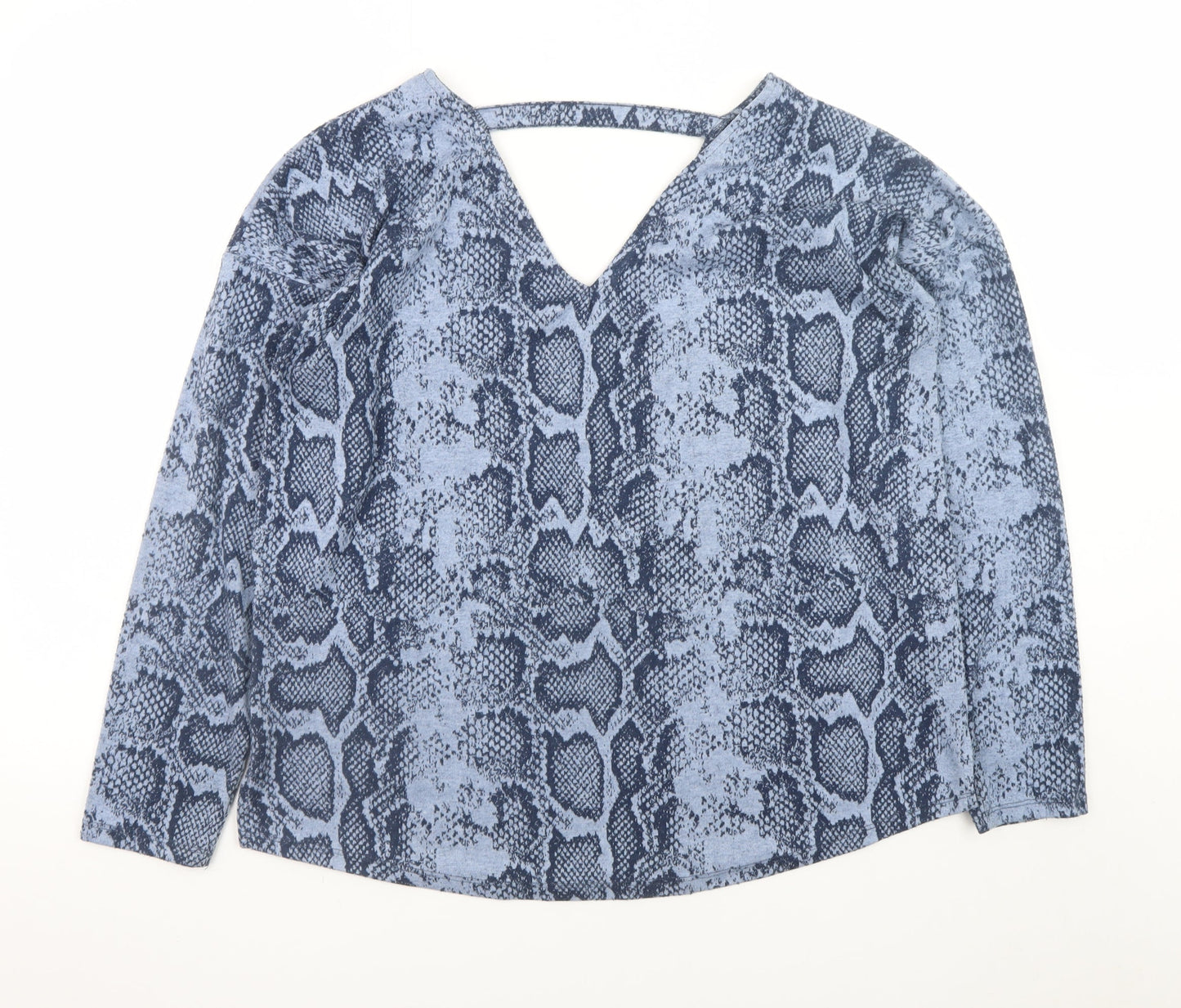 Next Women Blue Animal Print V-Neck Long Sleeve Blouse Size 14