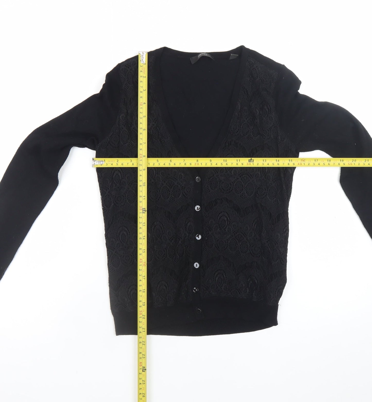 Esprit Women's Black Viscose Knit V-Neck Button Cardigan XS
