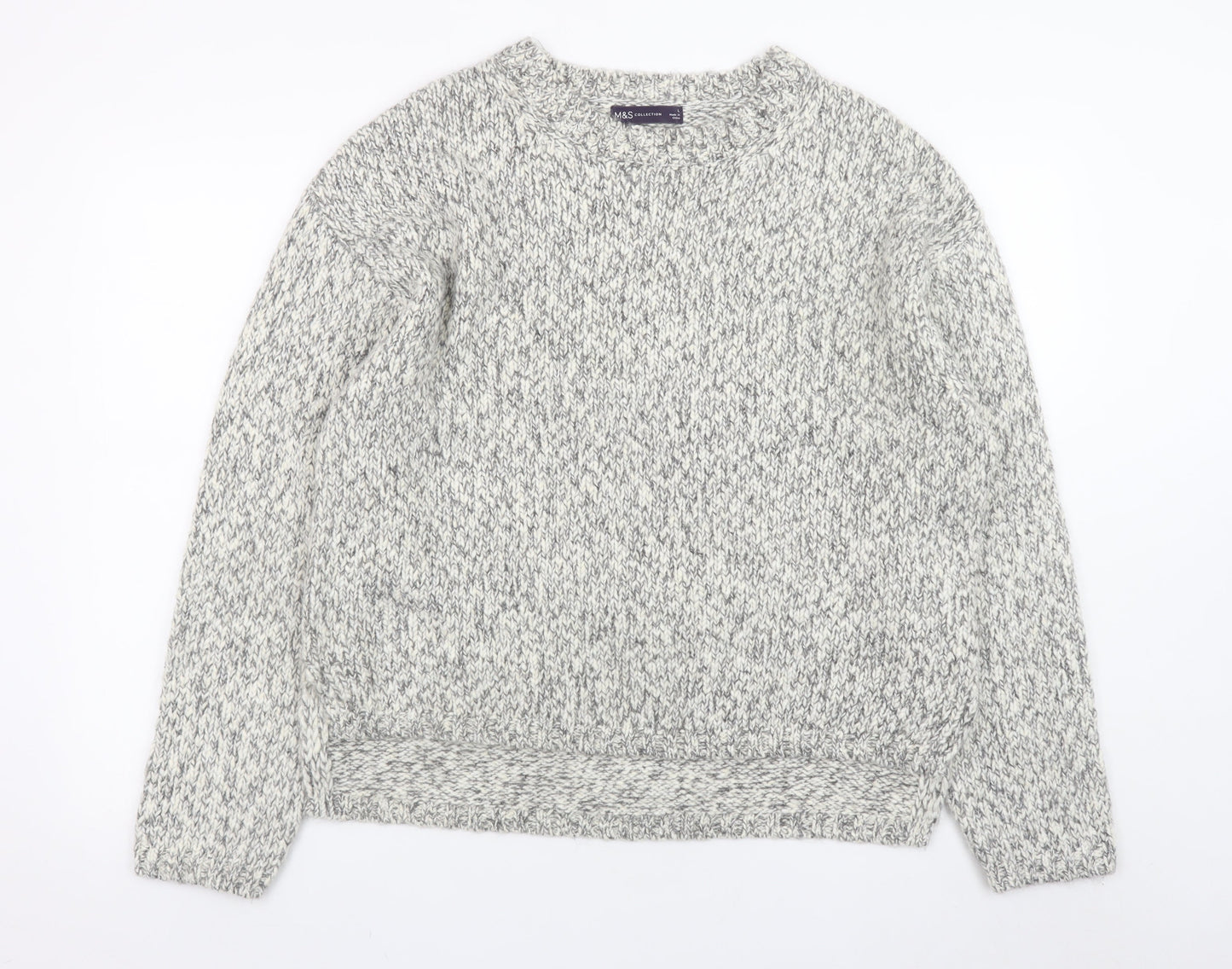 Marks and Spencer Mens Grey Chunky Knit Crew Neck Pullover Jumper Size L