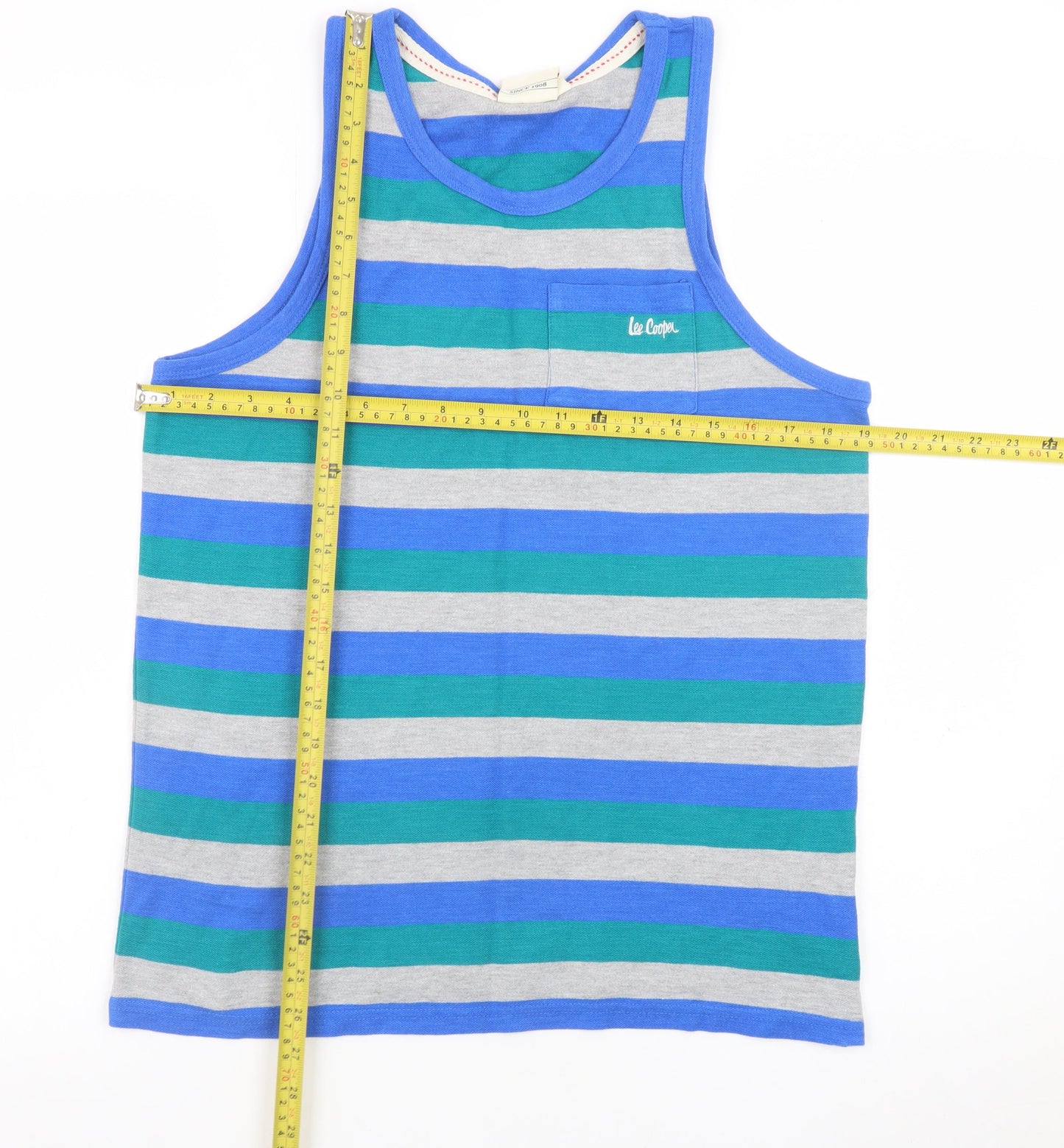 Lee Cooper Men's Blue Striped Sleeveless Jersey Tank Top L