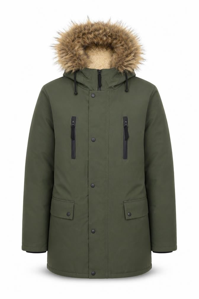 New Look Men Green Hooded Parka Coat S Regular Fit