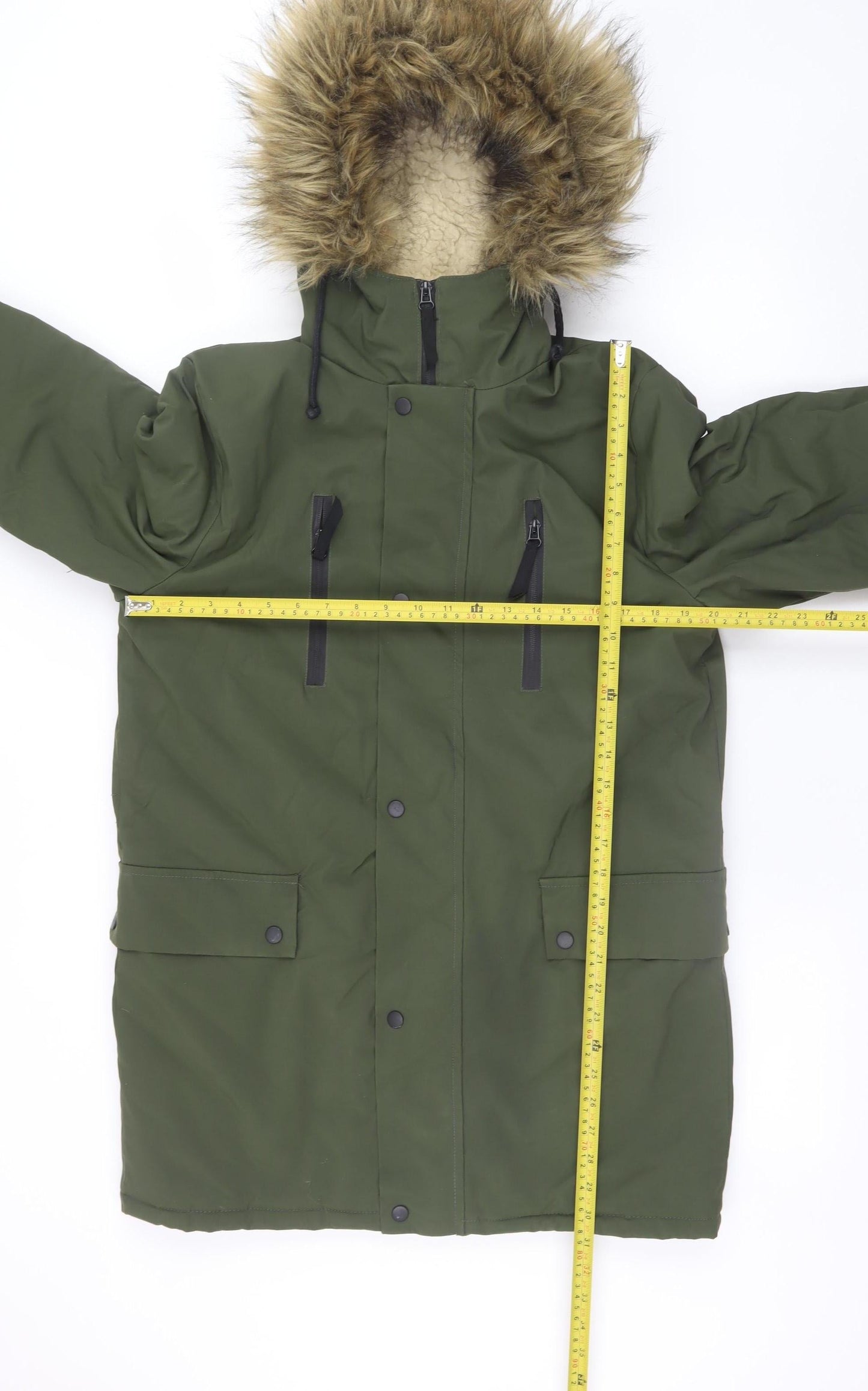 New Look Men Green Hooded Parka Coat S Regular Fit