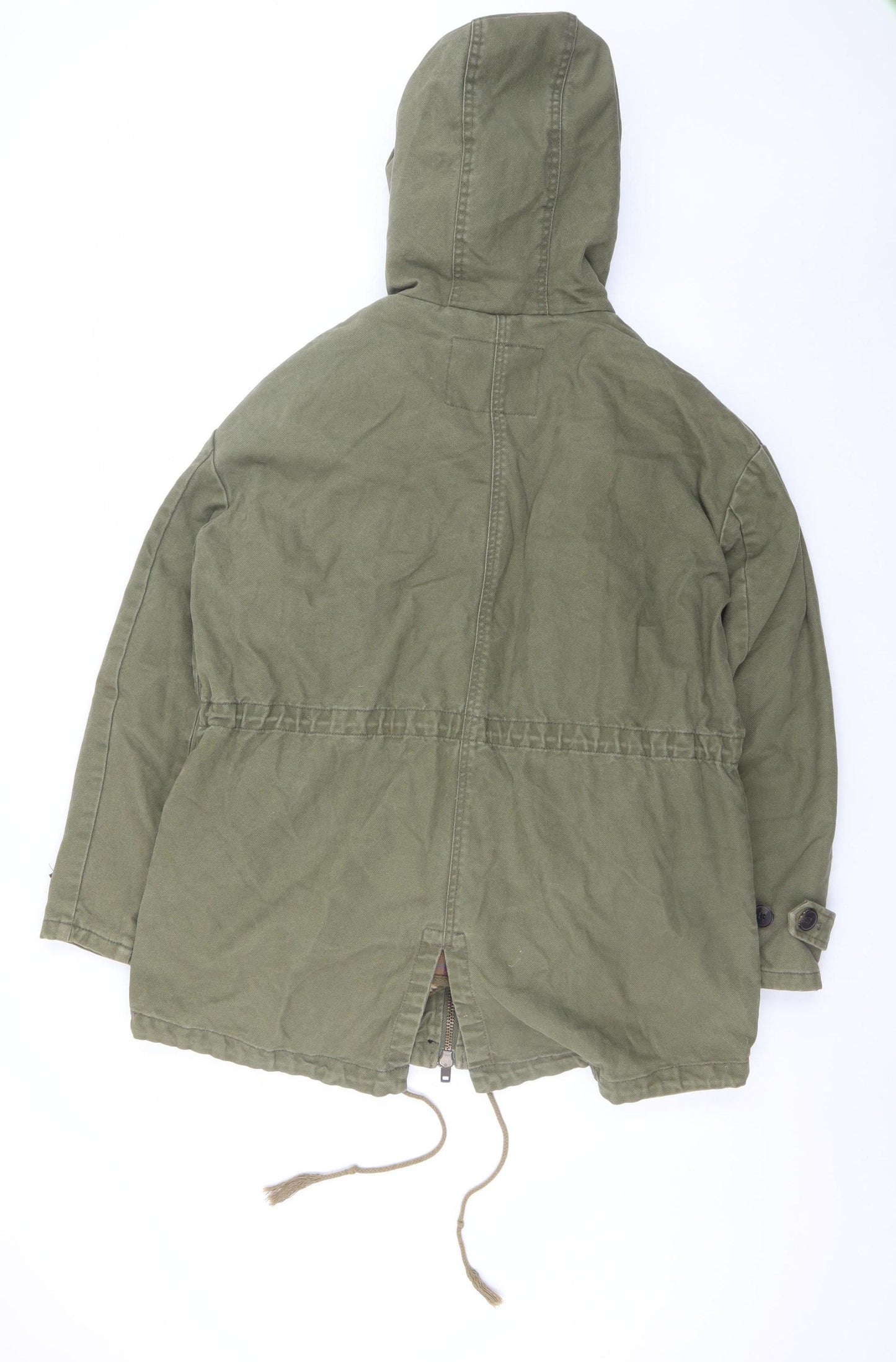 Jack Wills Women's Green Cotton Lined Parka Jacket UK 10