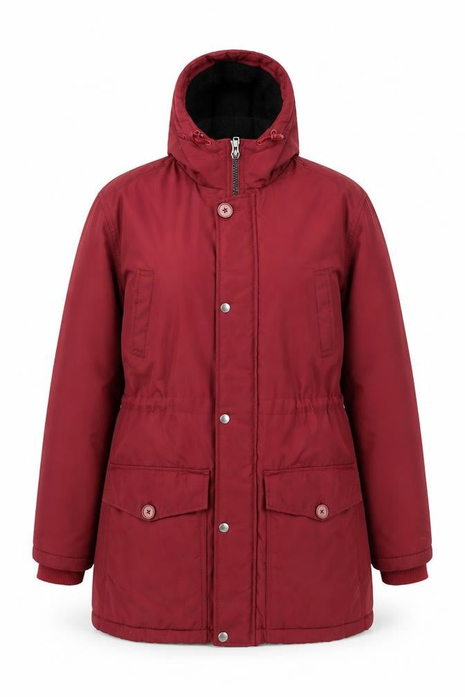 Jacamo Unisex Adults Red Long Parka Jacket L Hooded Polyester
