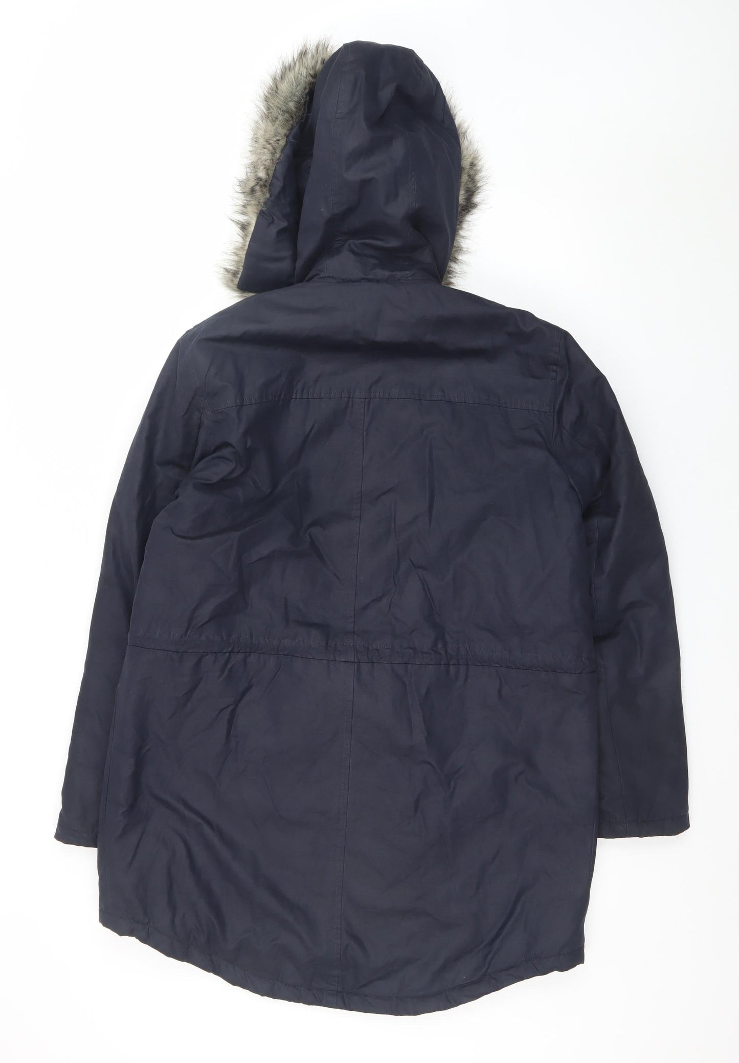 Great Plains Women's Blue Hooded Parka Coat M Faux Fur Trim Winter