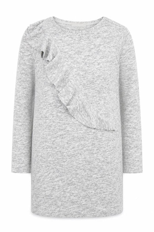 Next Women’s Grey Knit Shift Dress Size 14 Long Sleeve Ruffle Detail
