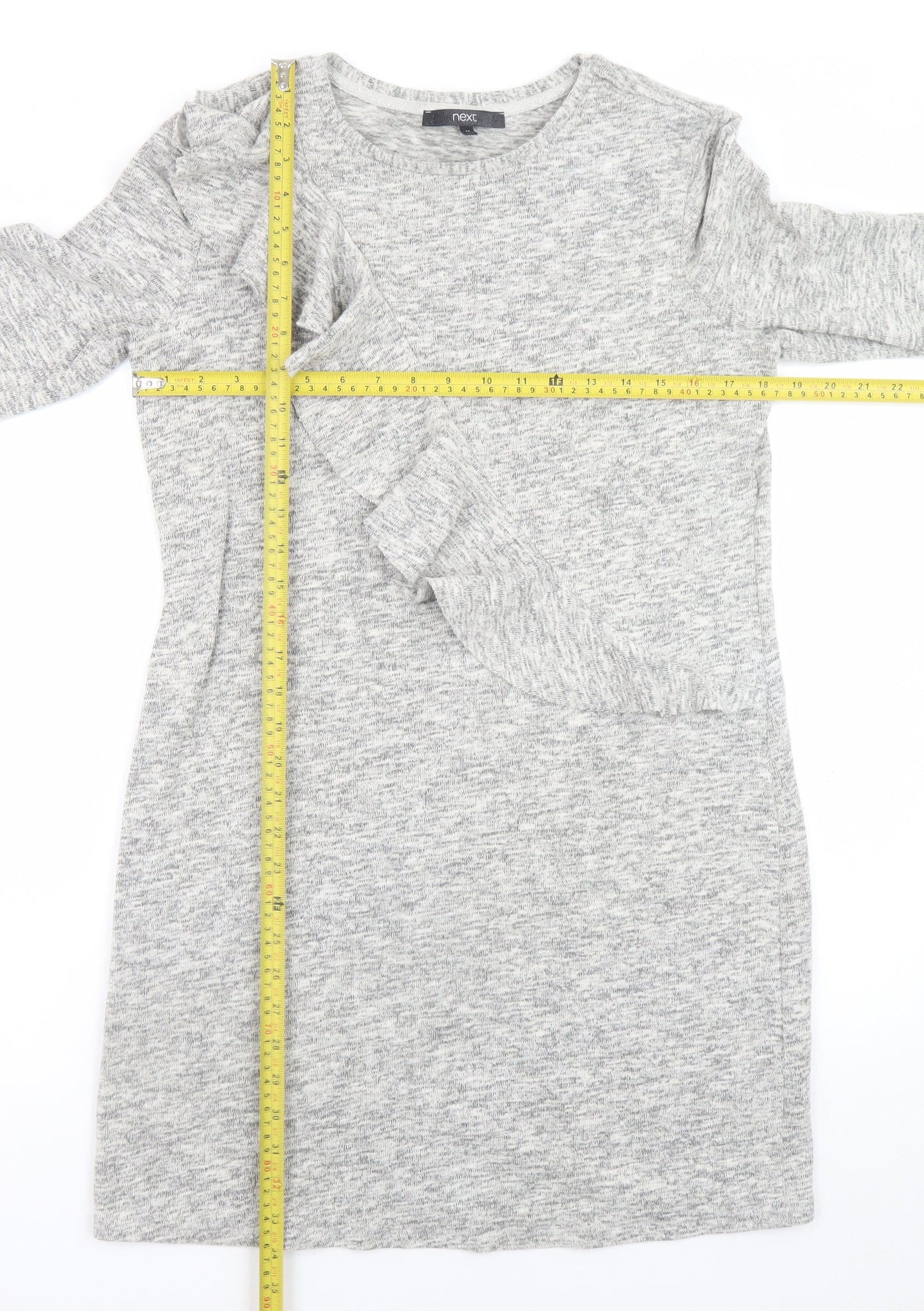 Next Women’s Grey Knit Shift Dress Size 14 Long Sleeve Ruffle Detail