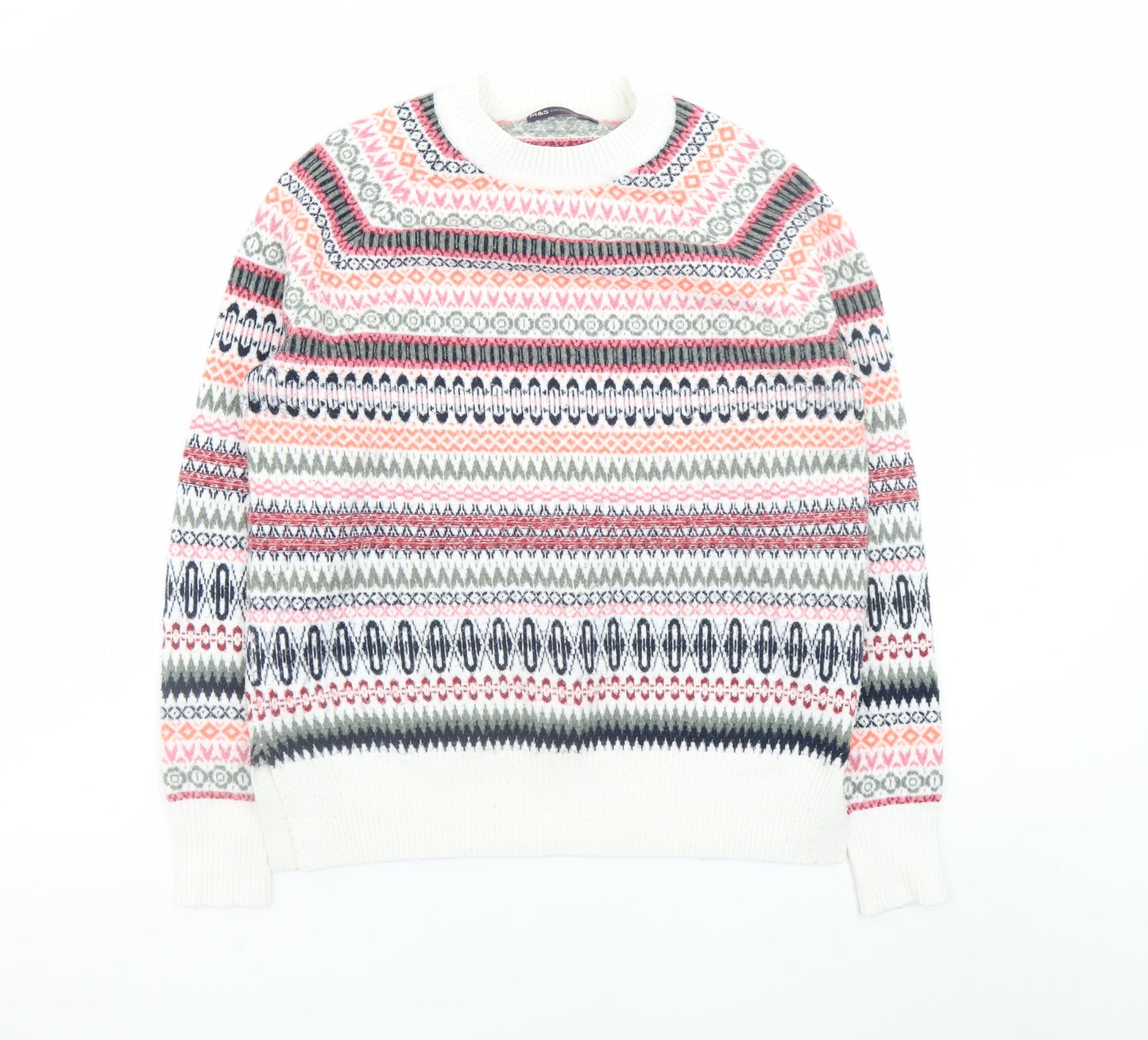 Marks and Spencer Women's Multicoloured Fair Isle Crew Neck Jumper Size S