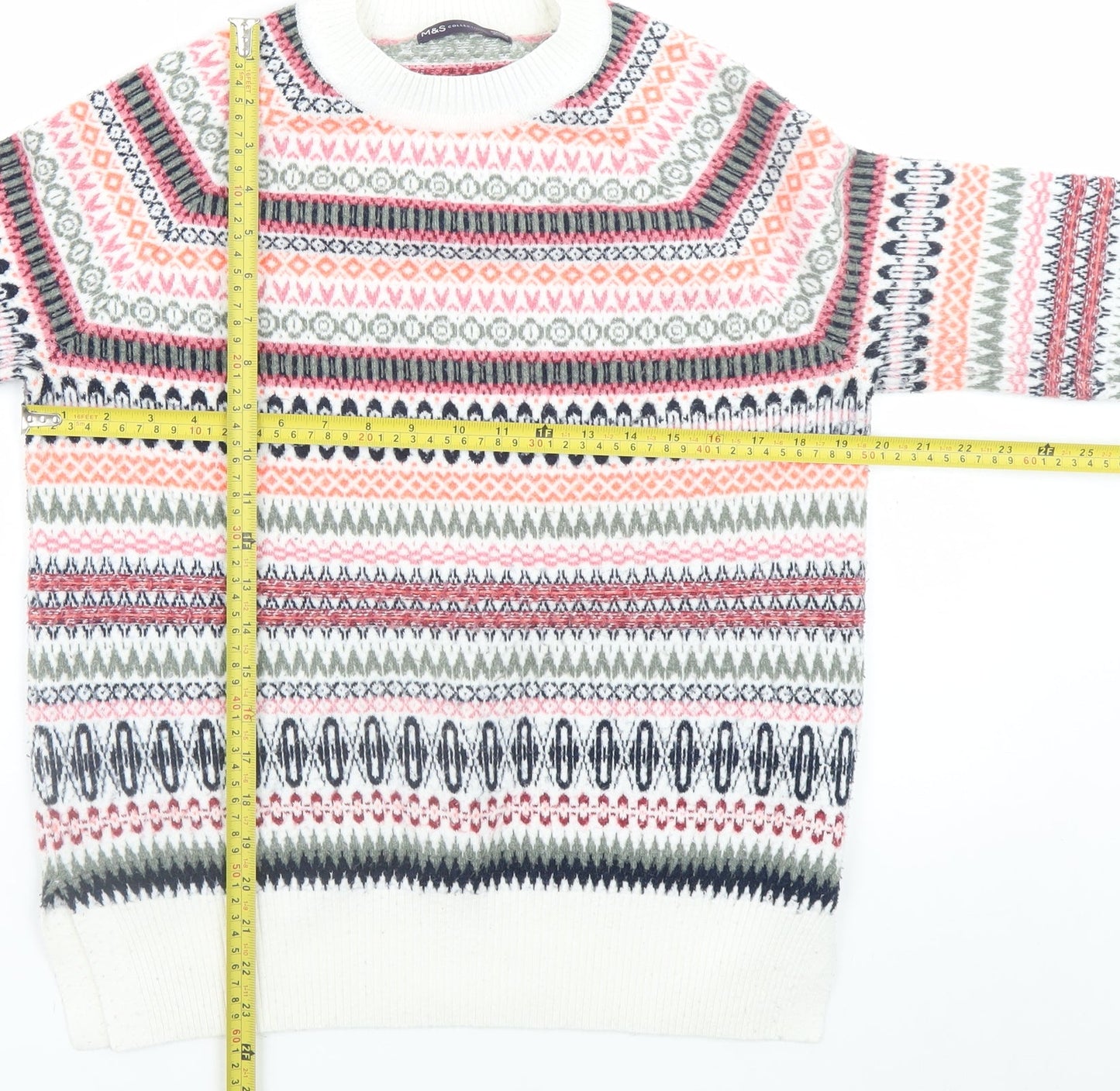Marks and Spencer Women's Multicoloured Fair Isle Crew Neck Jumper Size S