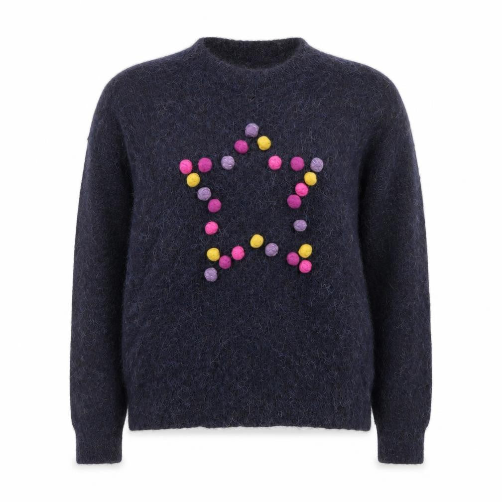 White Stuff Women Blue Alpaca Blend Star Pullover Jumper UK 10