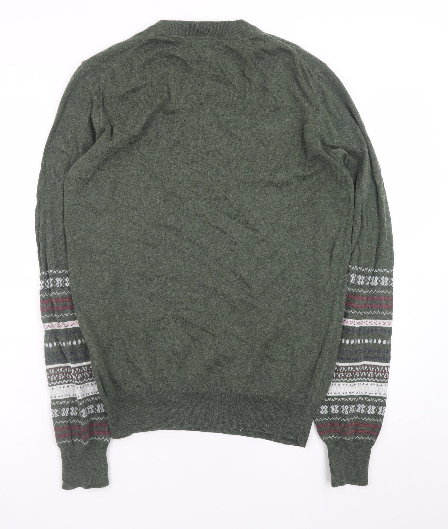 Barbour Mens Green Wool Fair Isle Crew Neck Jumper Size M