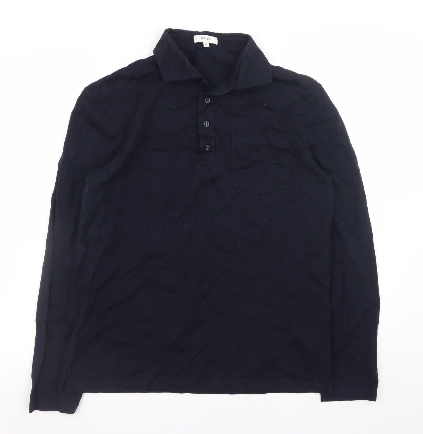 Reiss Men's Navy Long Sleeve Cotton Polo Shirt Size M