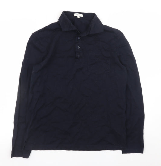 Reiss Men's Navy Long Sleeve Cotton Polo Shirt Size M