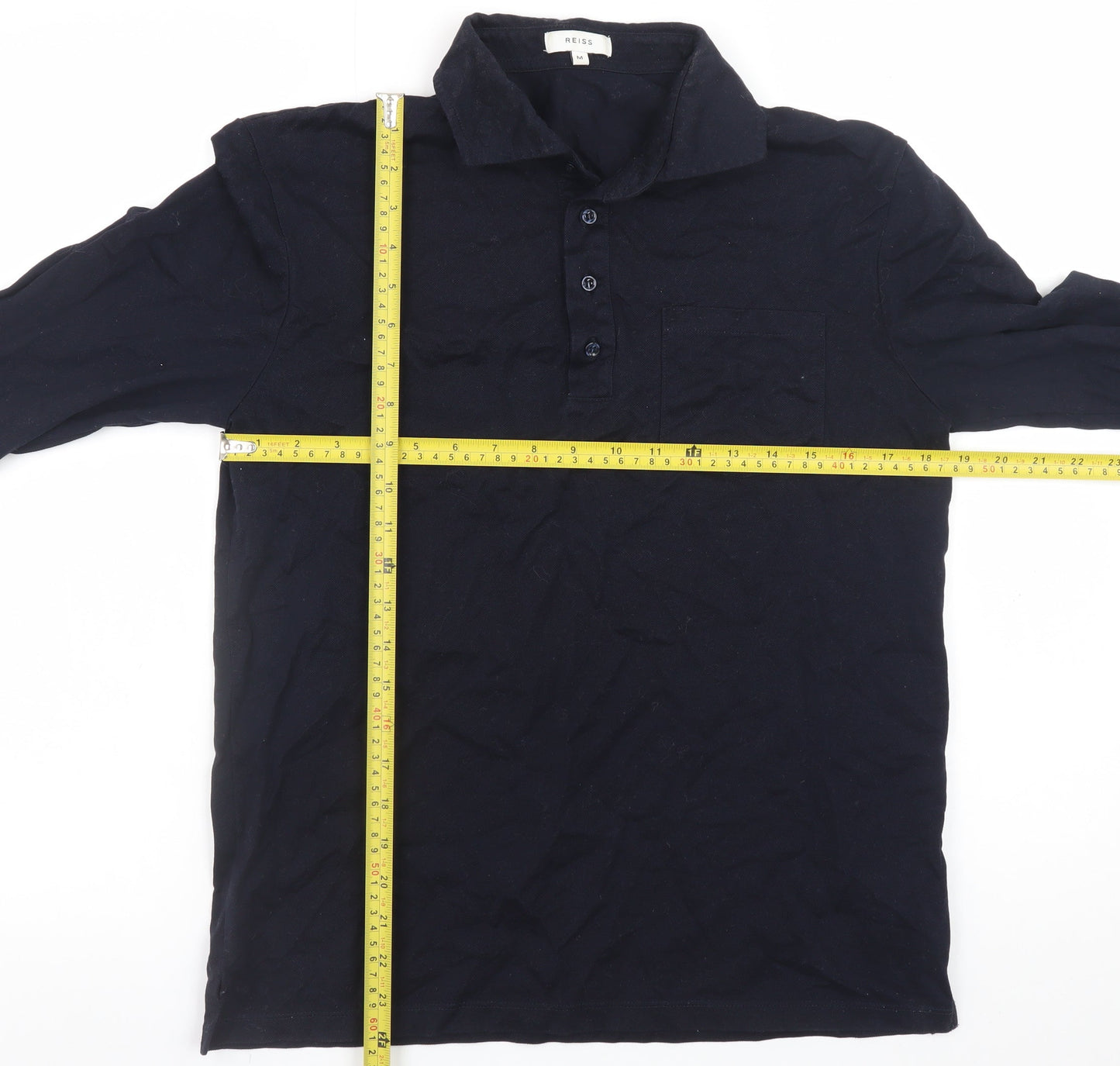 Reiss Men's Navy Long Sleeve Cotton Polo Shirt Size M