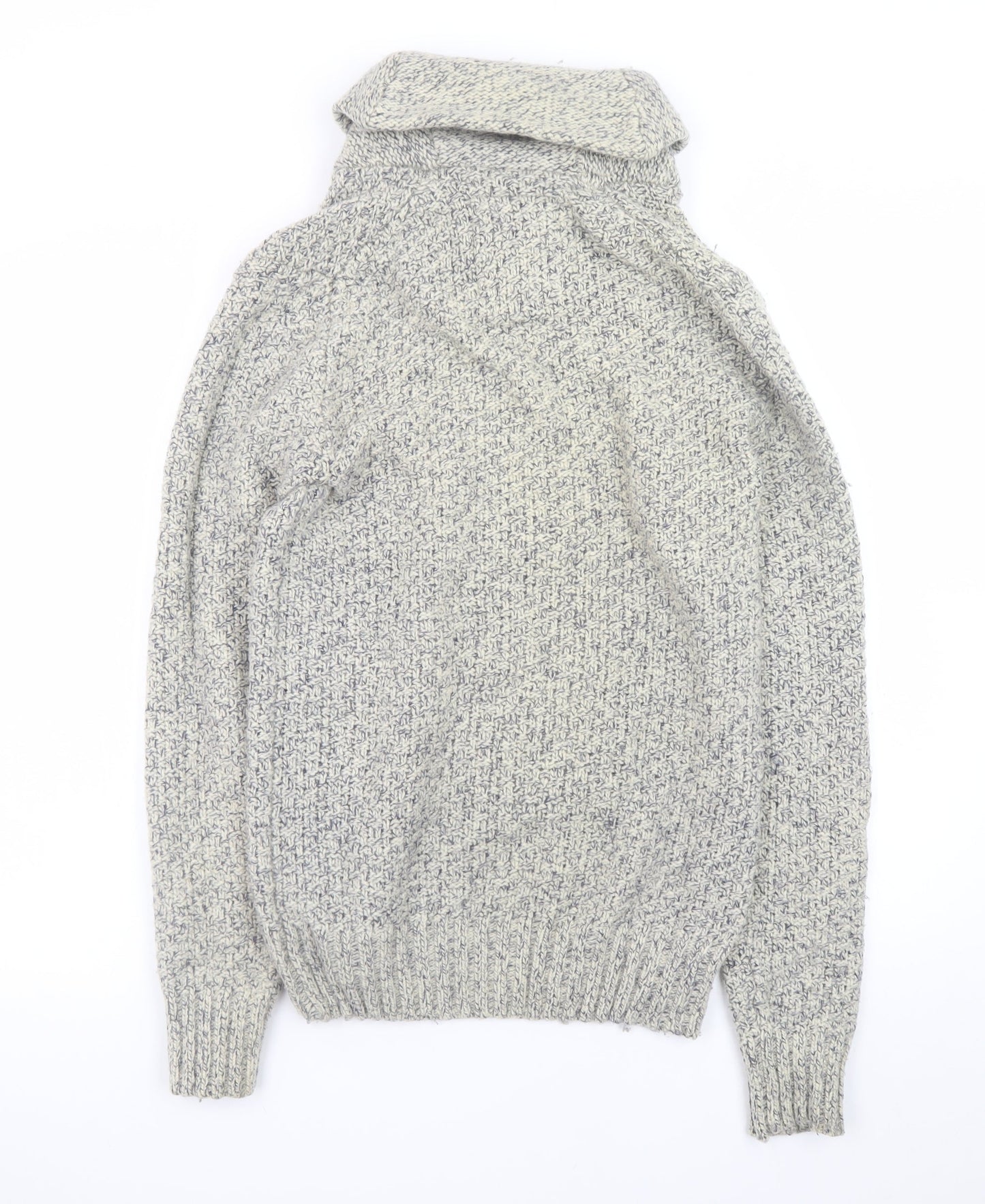 H&M L.O.G.G. Mens Grey Chunky Knit Hooded Wool Pullover Jumper Size S