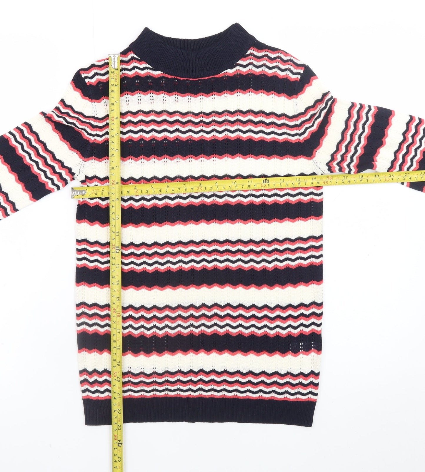 Papaya Women’s Multicoloured High Neck Striped Knit Jumper Size 8