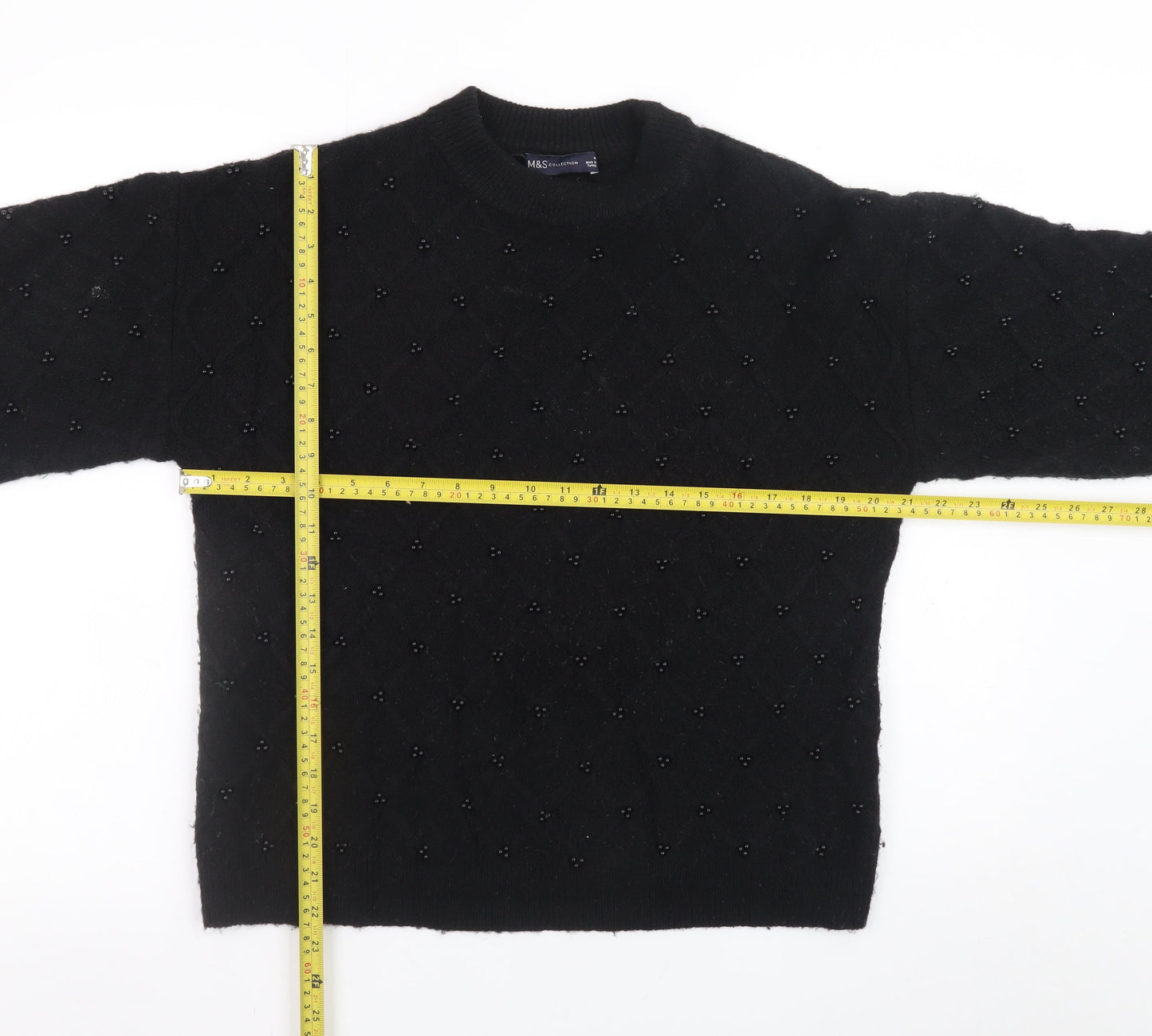 Marks and Spencer Women's Black Beaded Knit Pullover Jumper M