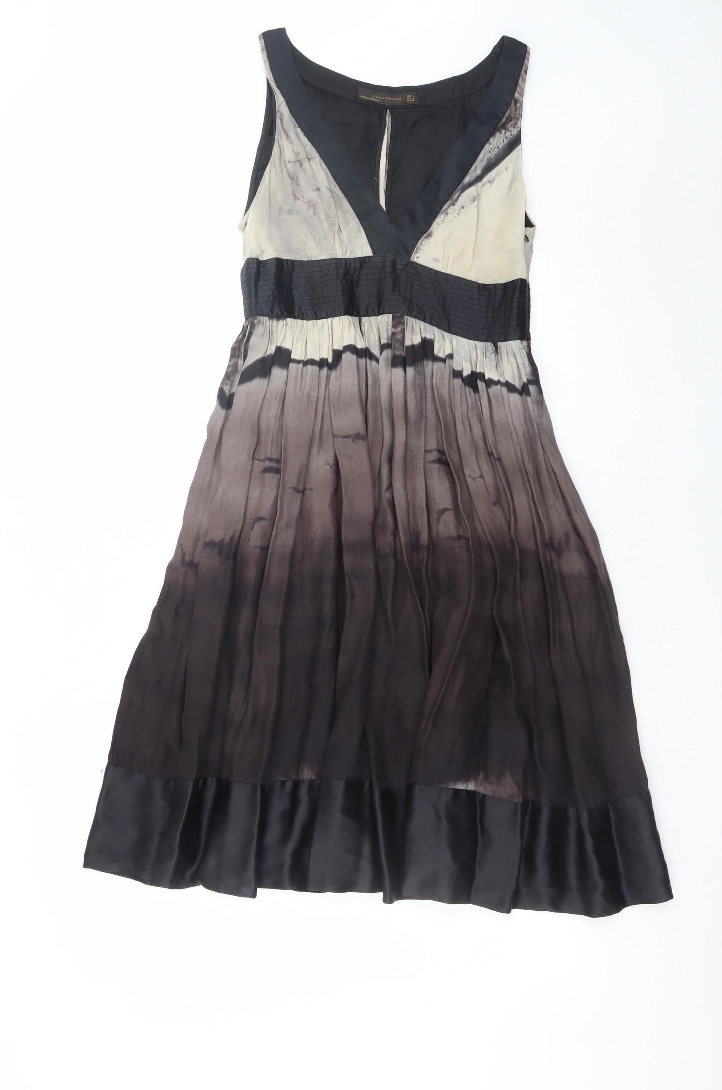 Zara Woman Women Multicoloured Size 8 Silk A-Line V-Neck Dress