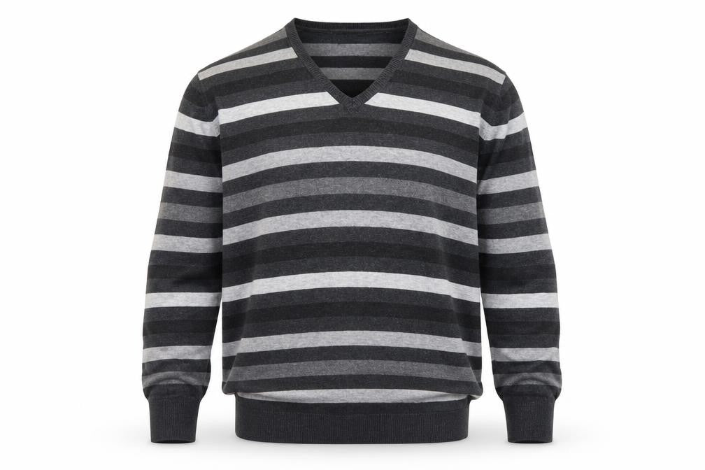 Marks & Spencer Men’s Grey Striped V-Neck Pullover Jumper Medium