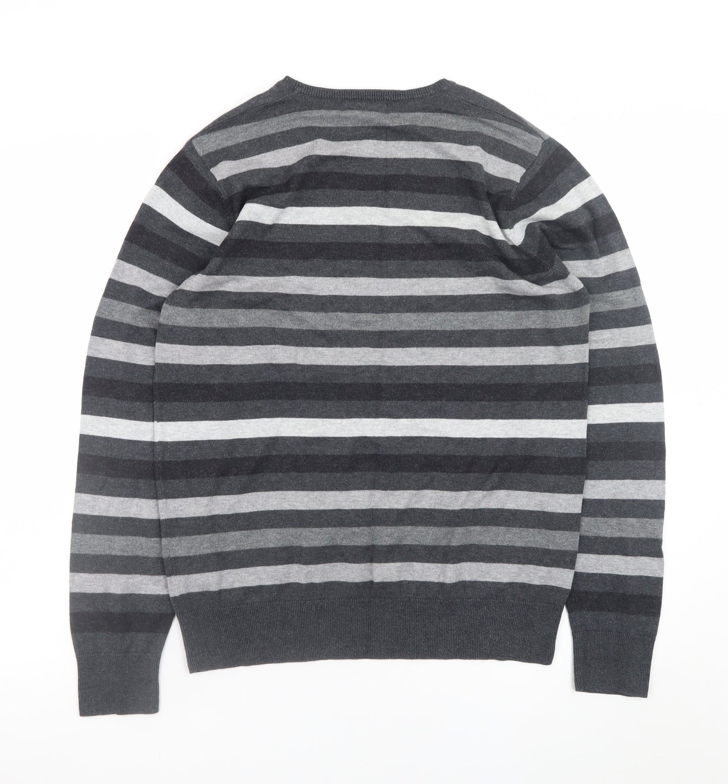 Marks and Spencer Men’s Grey Striped V-Neck Pullover Jumper Medium