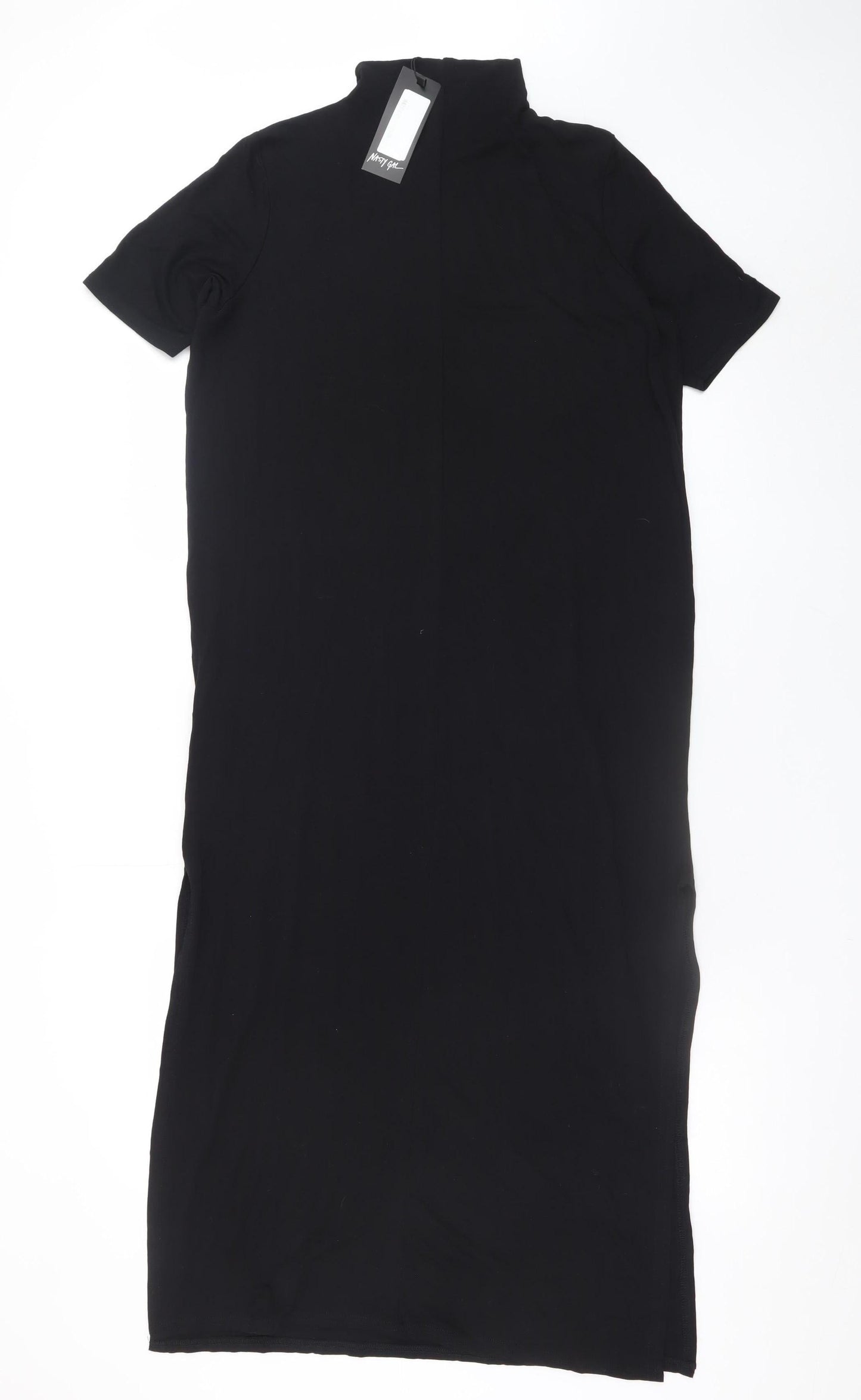 Nasty Gal Women’s Black Bodycon Midi Dress Size 6 Short Sleeve
