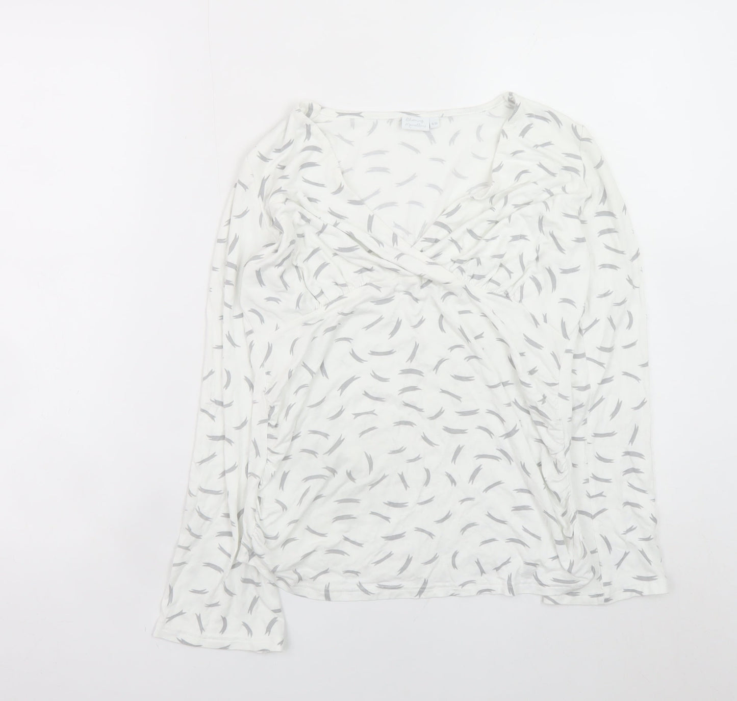 Blooming Marvellous Women's White Grey Wrap Long Sleeve Top Size 8 Viscose Blend