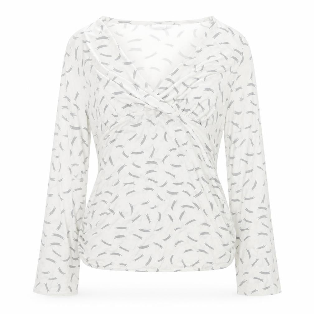 Blooming Marvellous Women's White Grey Wrap Long Sleeve Top Size 8 Viscose Blend