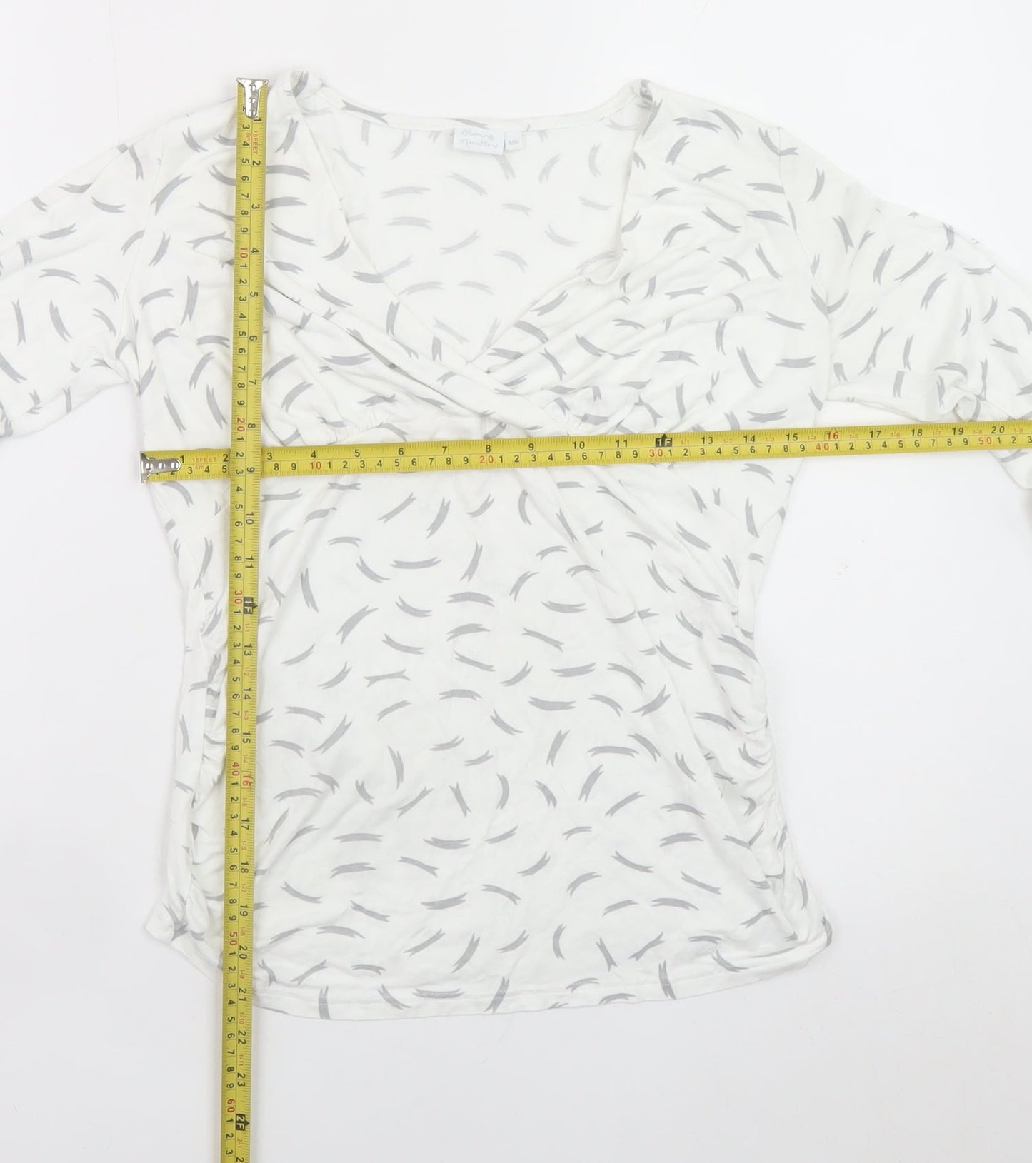 Blooming Marvellous Women's White Grey Wrap Long Sleeve Top Size 8 Viscose Blend