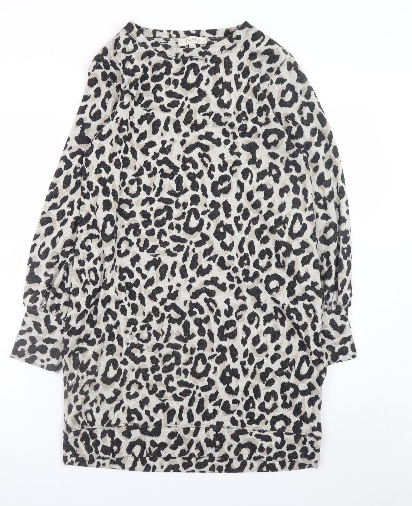 Oasis Women’s Grey Leopard Print Knit Shift Dress Size S