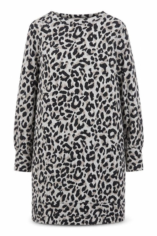Oasis Women’s Grey Leopard Print Knit Shift Dress Size S