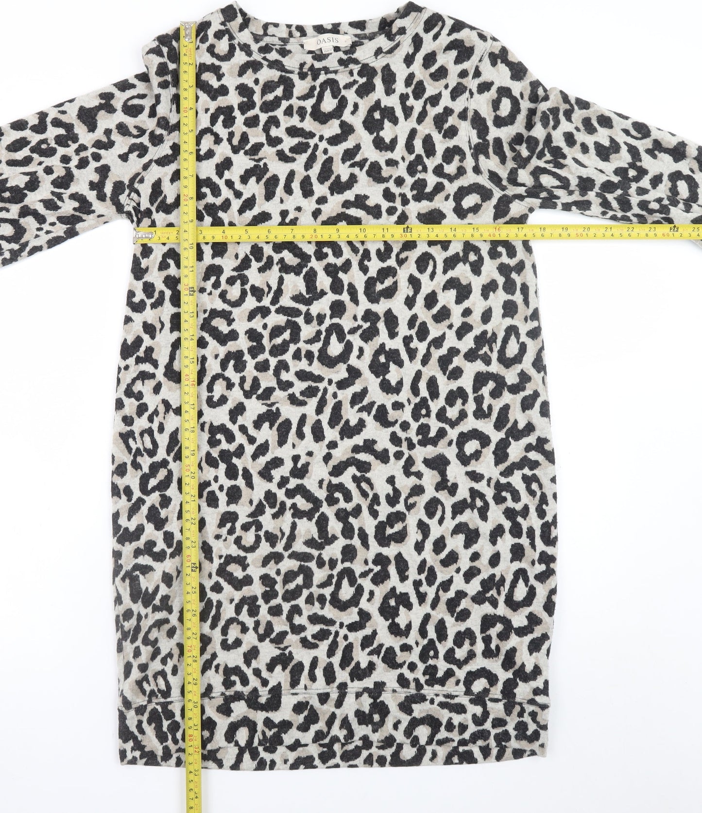 Oasis Women’s Grey Leopard Print Knit Shift Dress Size S