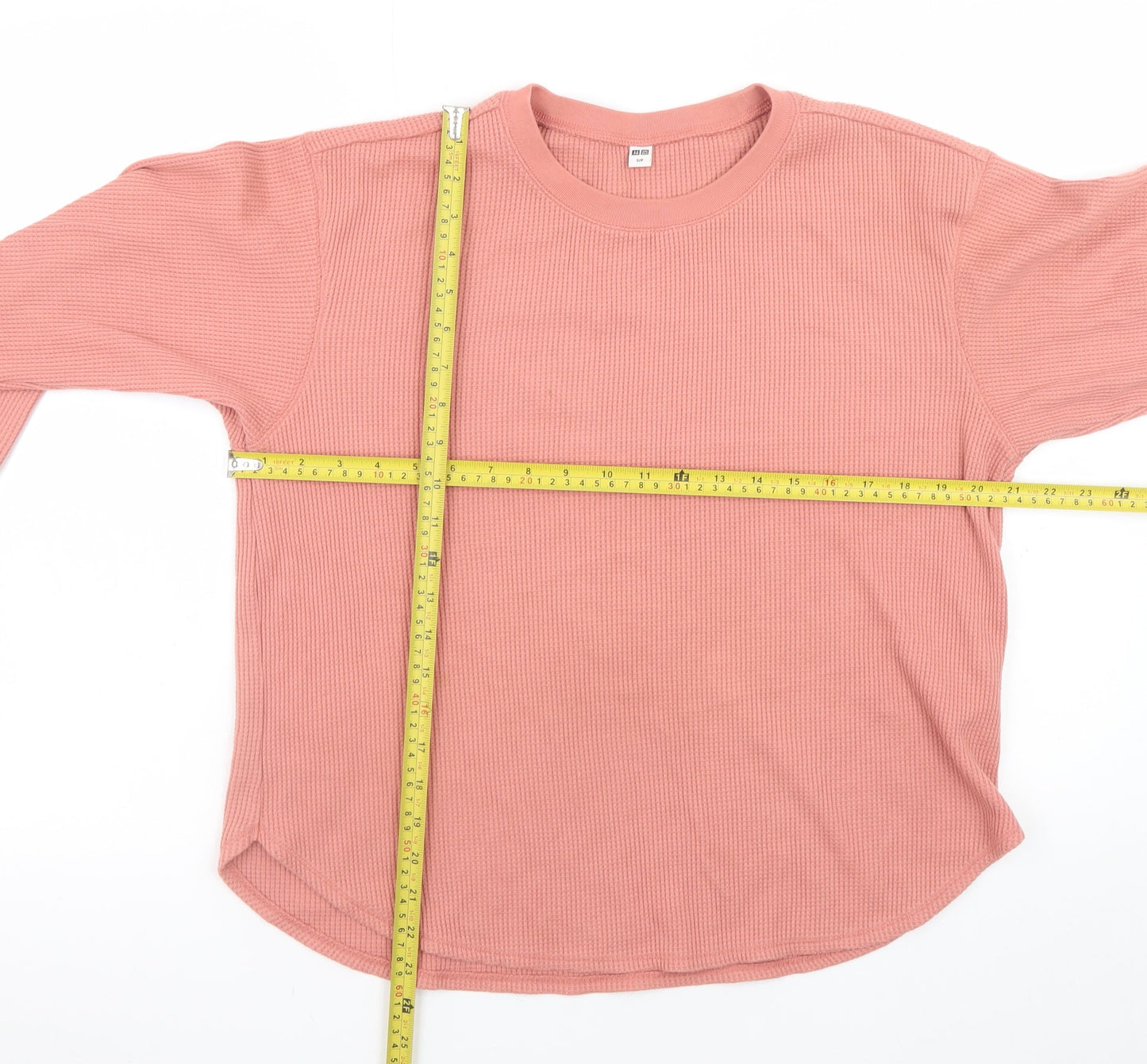 Uniqlo Women Pink Long Sleeve Basic Cotton Blend Top Size S