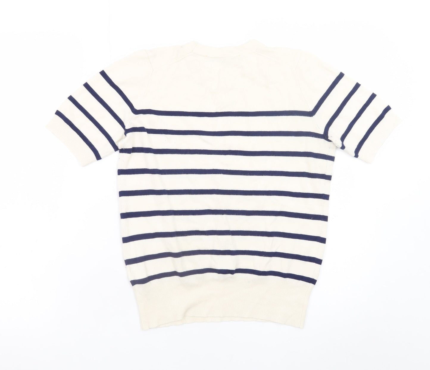 Zara Women Ivory Navy Striped Short Sleeve Knit Jumper Size S