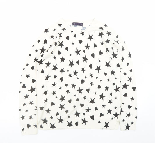 Marks and Spencer Womens White Star Heart V-Neck Knit Jumper Size 10
