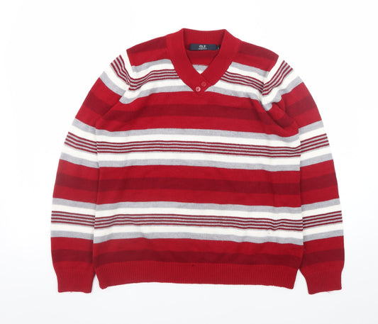 ISLE Essentials Women Red Striped V-Neck Pullover Jumper Size 14