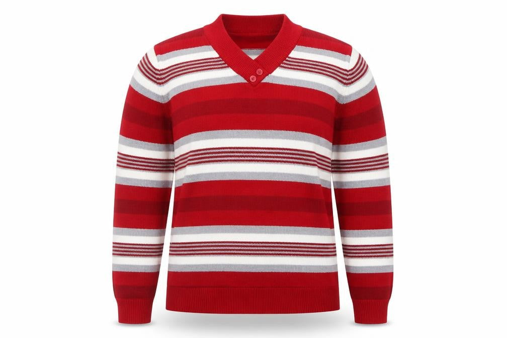 ISLE Essentials Women Red Striped V-Neck Pullover Jumper Size 14