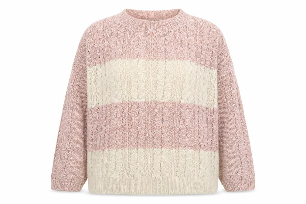 Marks & Spencer Women Pink Striped Cable-Knit Jumper UK 14