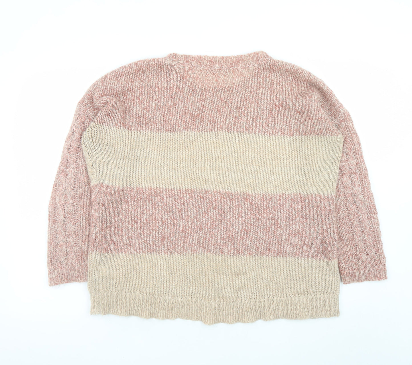 Marks and Spencer Women Pink Striped Cable-Knit Jumper UK 14