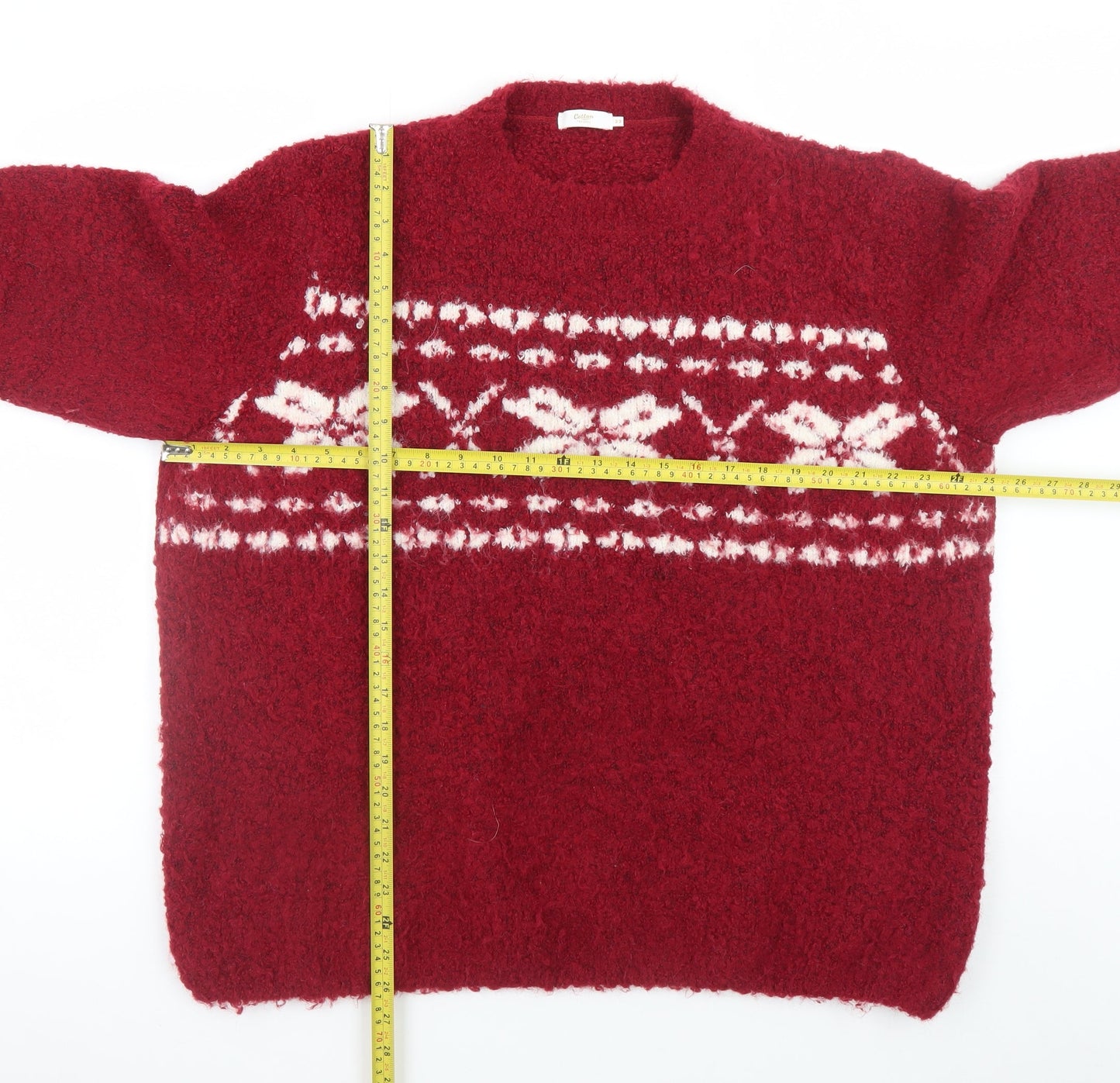 Cotton Traders Womens Red Fair Isle Chunky Knit Pullover Jumper Size 22