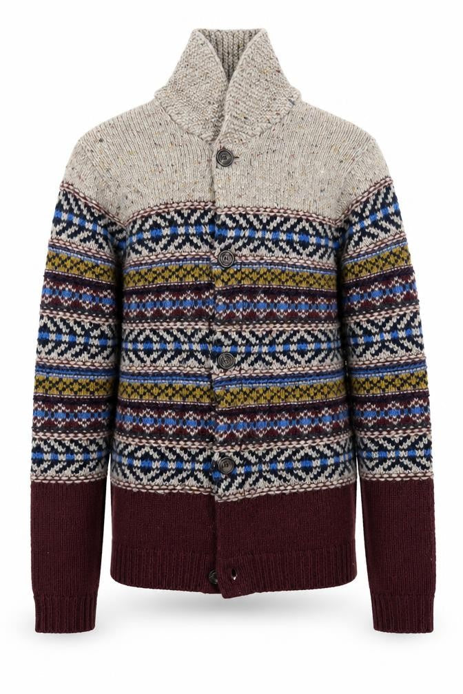 Topman Mens Multicoloured Fair Isle Shawl Neck Cardigan S Wool Blend