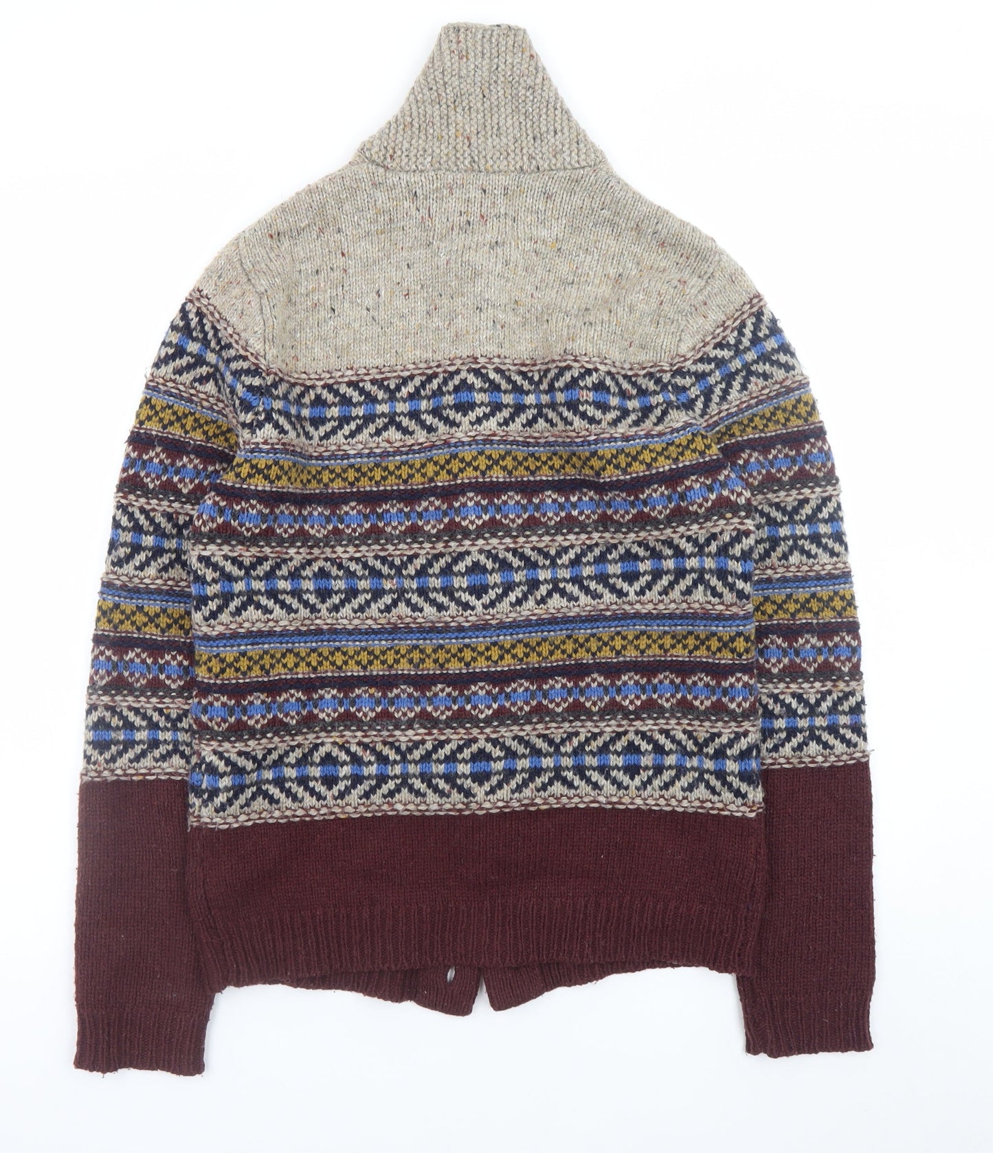 Topman Mens Multicoloured Fair Isle Shawl Neck Cardigan S Wool Blend