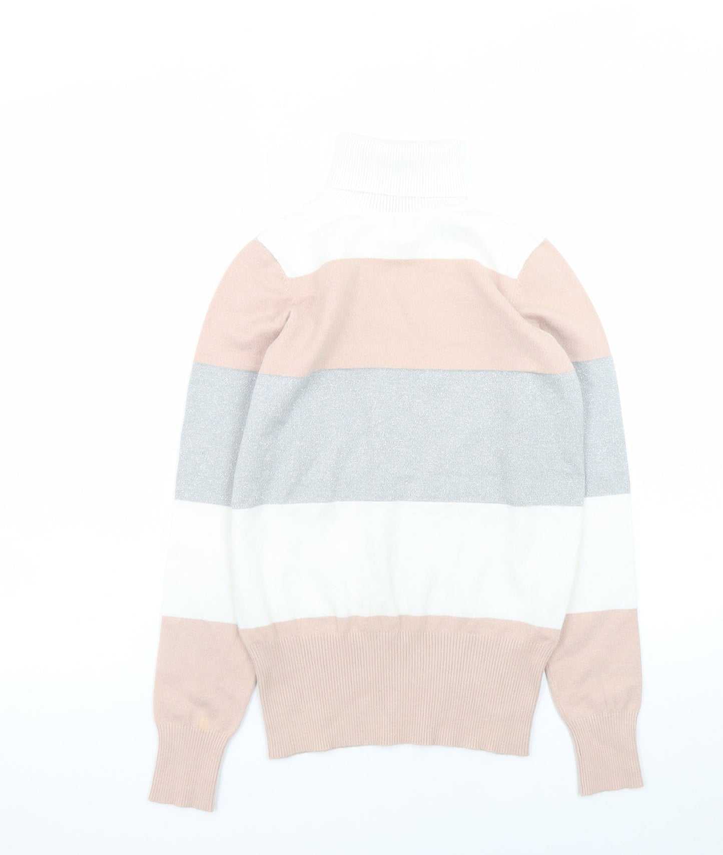 dbu Women's Multicoloured Roll Neck Striped Knit Jumper Size S