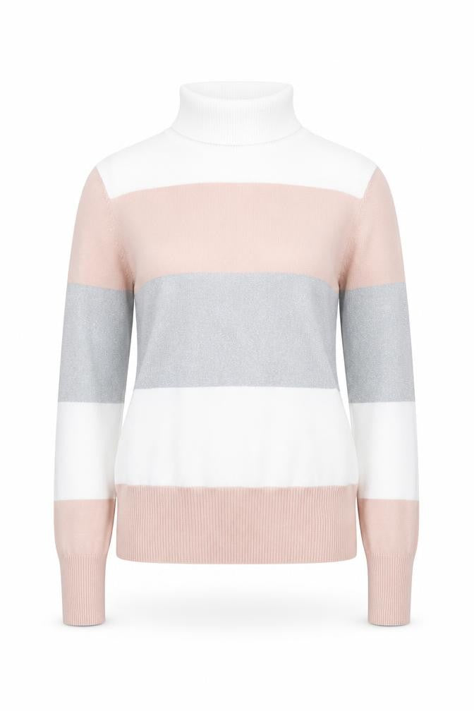 dbu Women's Multicoloured Roll Neck Striped Knit Jumper Size S