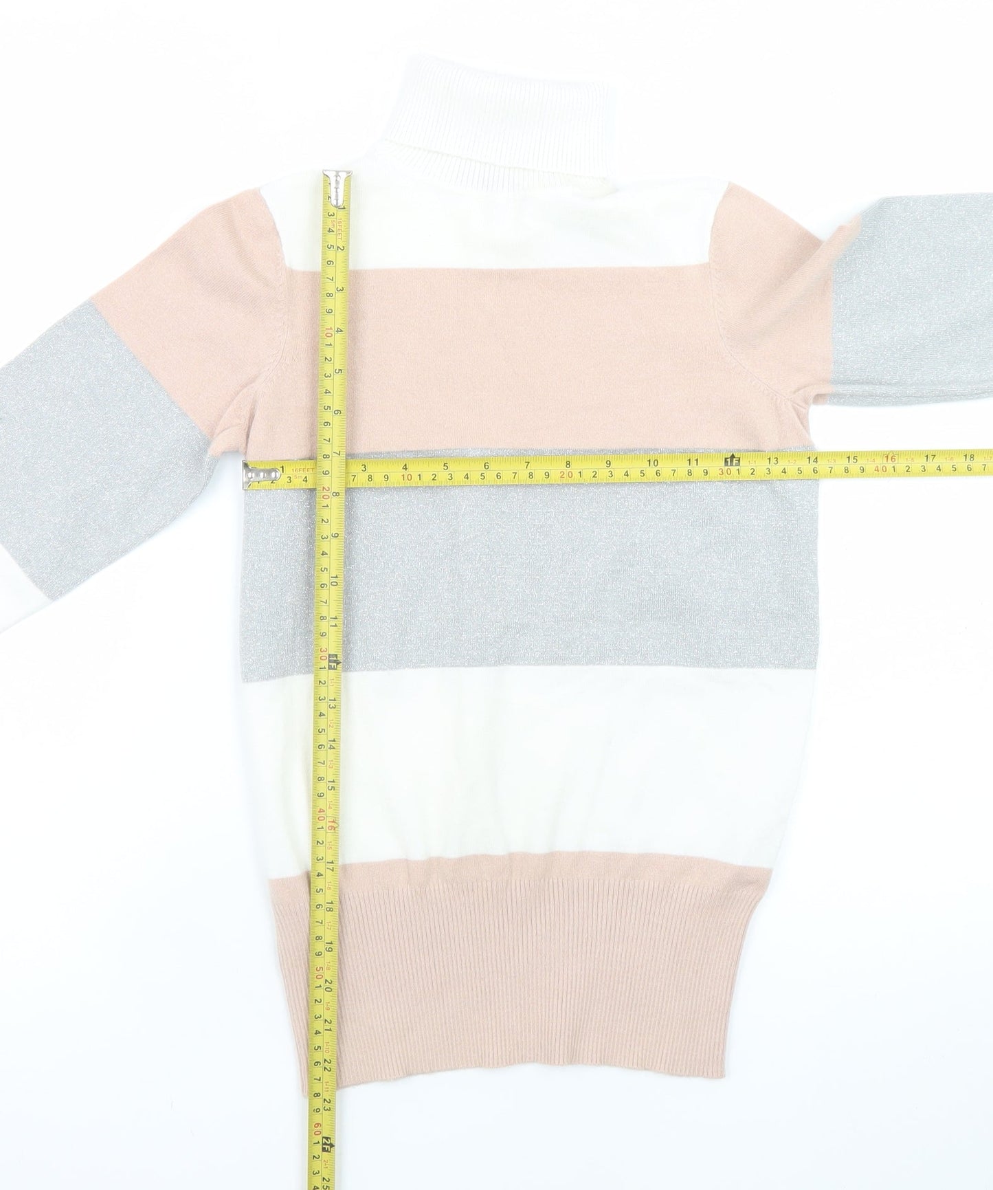 dbu Women's Multicoloured Roll Neck Striped Knit Jumper Size S