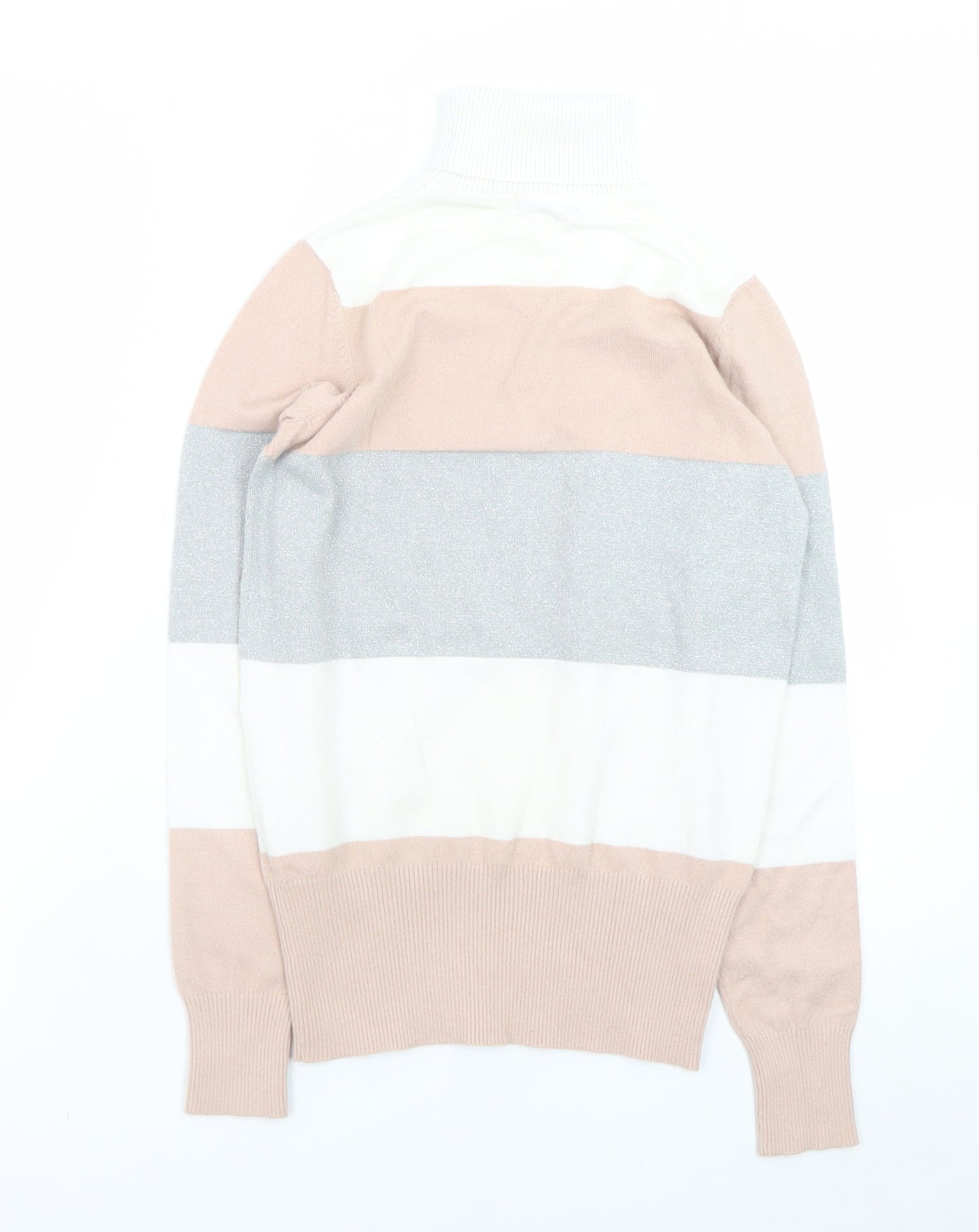 dbu Women's Multicoloured Roll Neck Striped Knit Jumper Size S