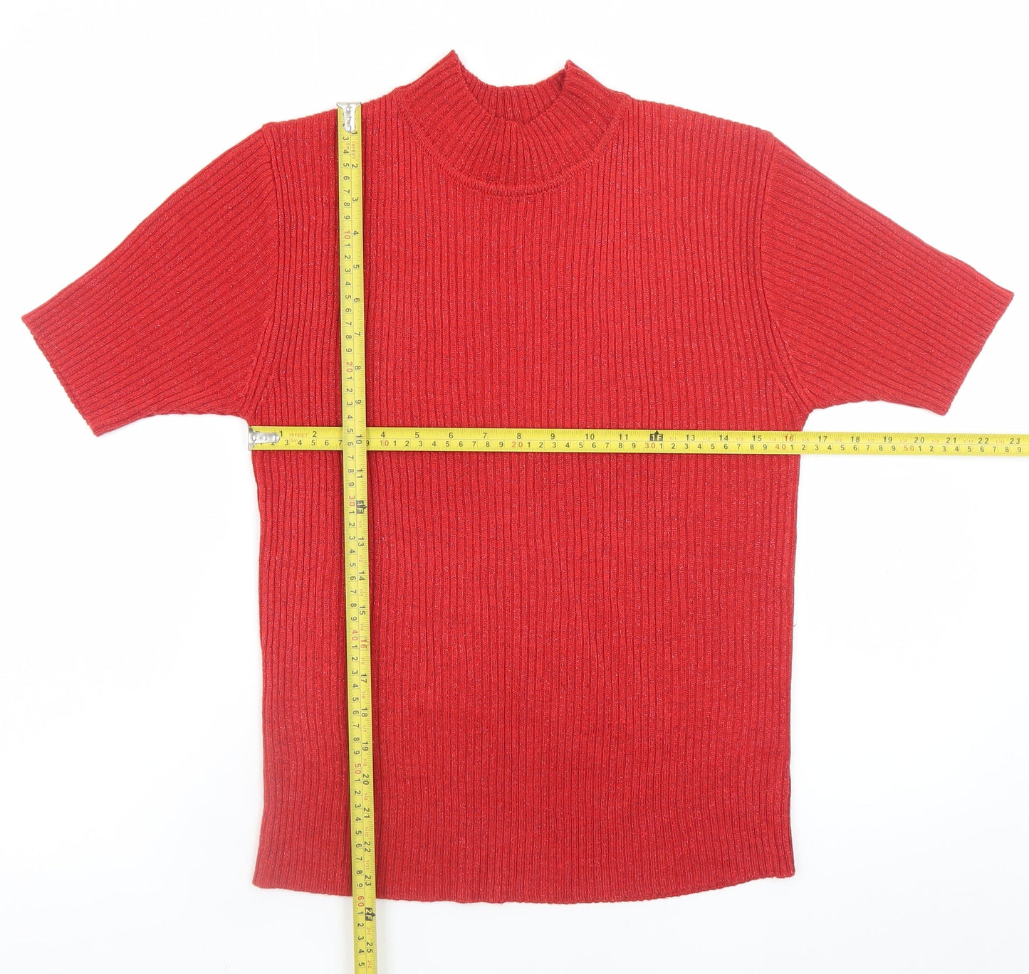 Bonmarché Women's Red Mock Neck Short Sleeve Pullover Jumper XL